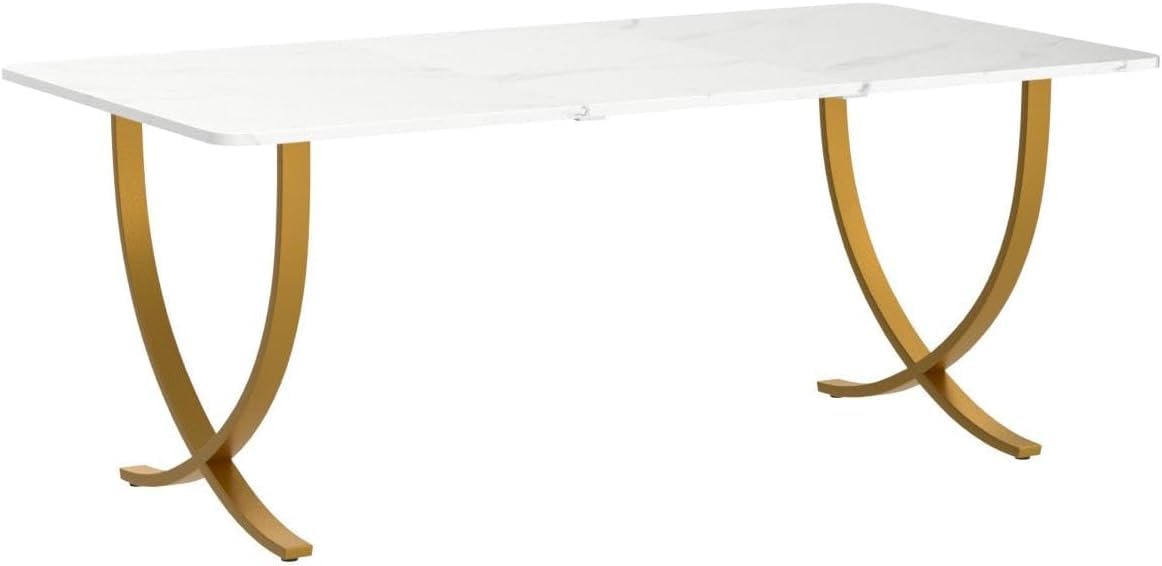 63” Large White and Gold Office Desk R983810