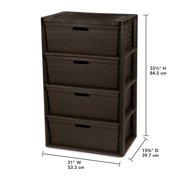 4 Drawer Plastic Storage Tower with Removable Bins Brown P140