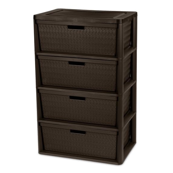 4 Drawer Plastic Storage Tower with Removable Bins Brown P140