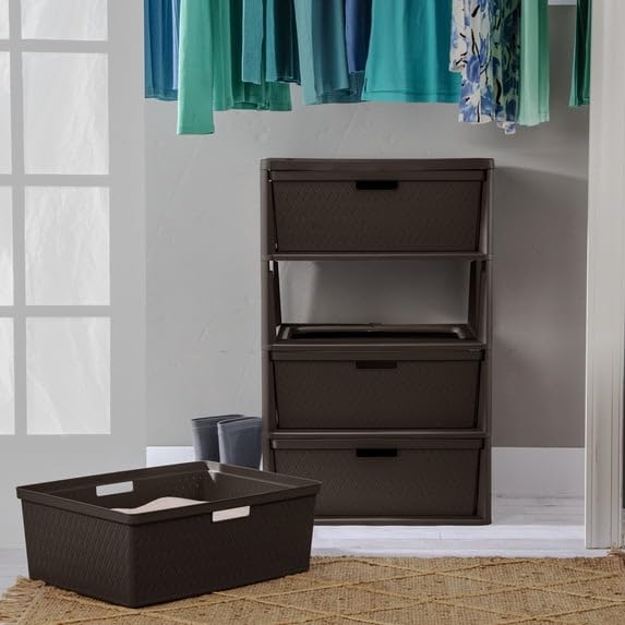 4 Drawer Plastic Storage Tower with Removable Bins Brown P140