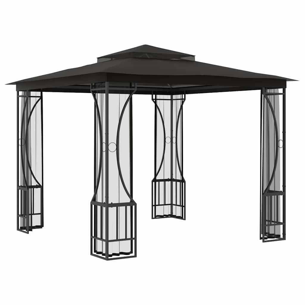 9.8'x9.8'x8.7' Anthracite Gazebo with Nets and Steel Frame V61086