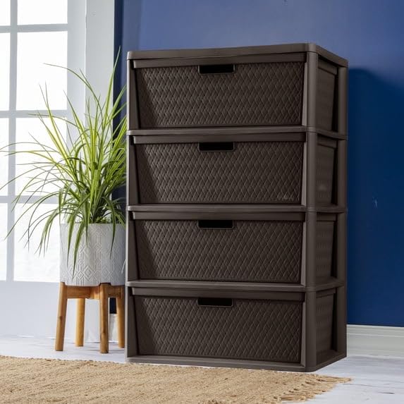 4 Drawer Plastic Storage Tower with Removable Bins Brown P140