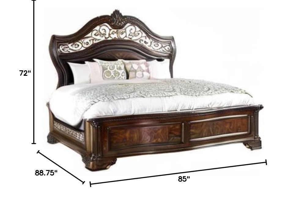 King Wood Panel Bed in Brown Cherry T58407