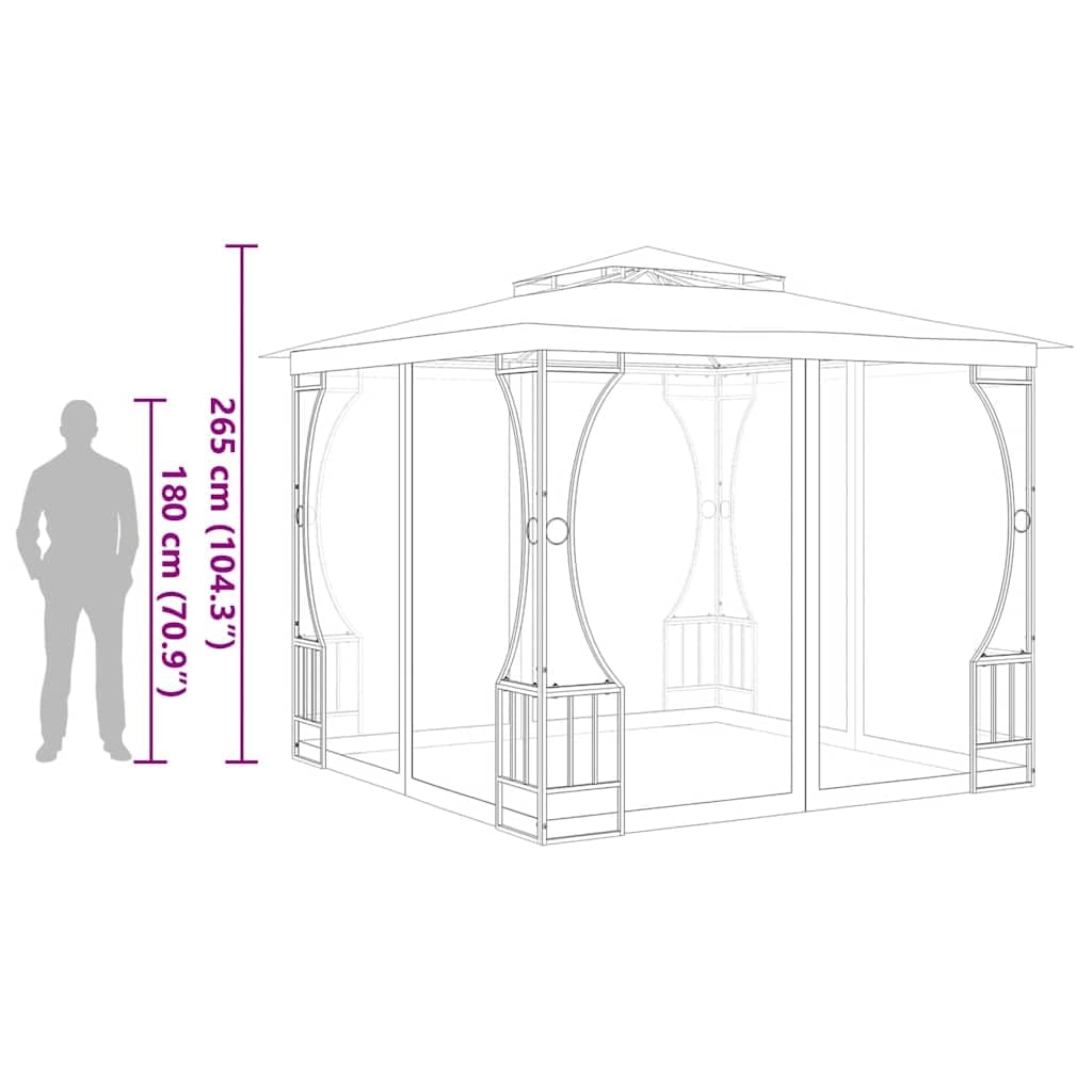 9.8'x9.8'x8.7' Anthracite Gazebo with Nets and Steel Frame V61086