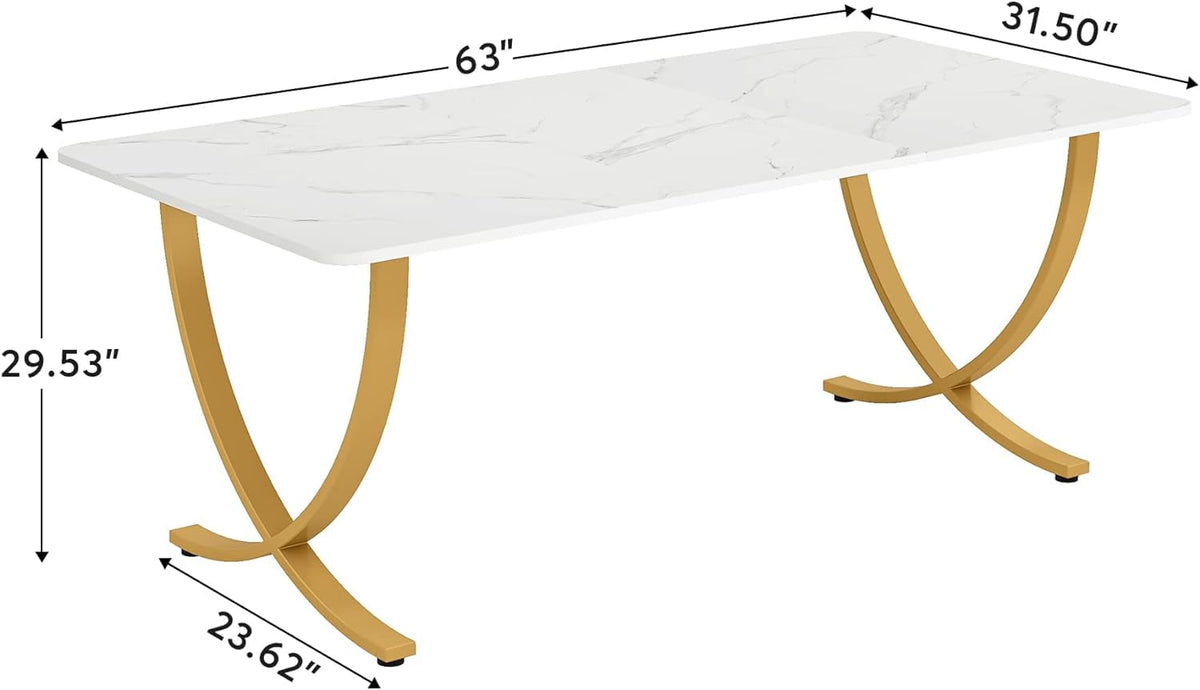 63” Large White and Gold Office Desk R983810