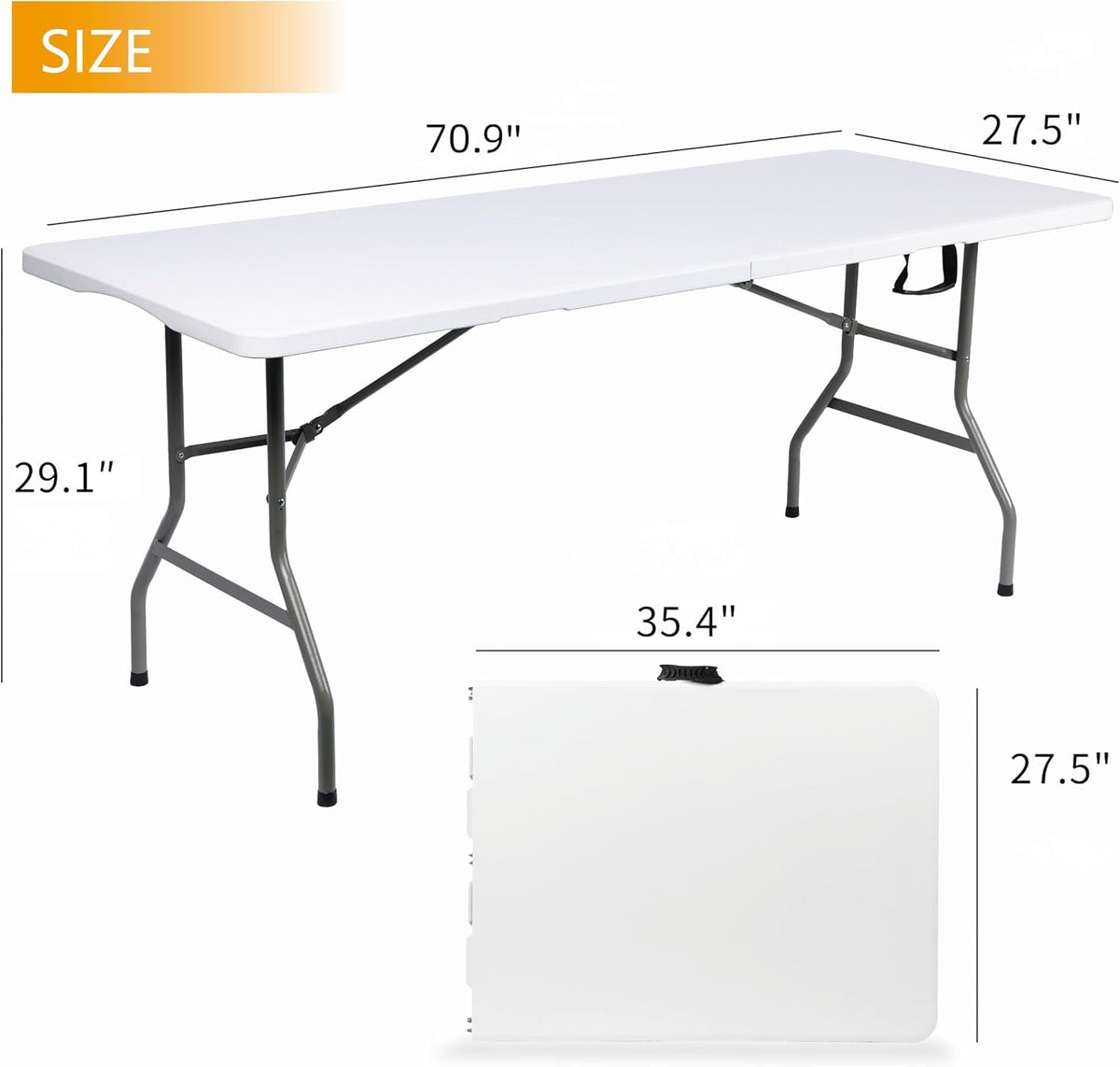 6ft Folding Table with Built in Handle & Steel Legs S394996
