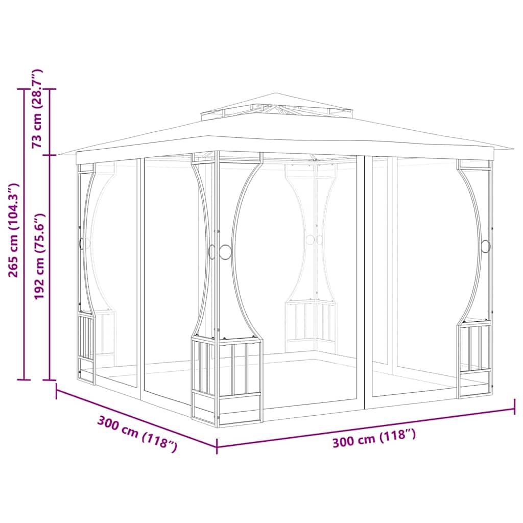 9.8'x9.8'x8.7' Anthracite Gazebo with Nets and Steel Frame V61086