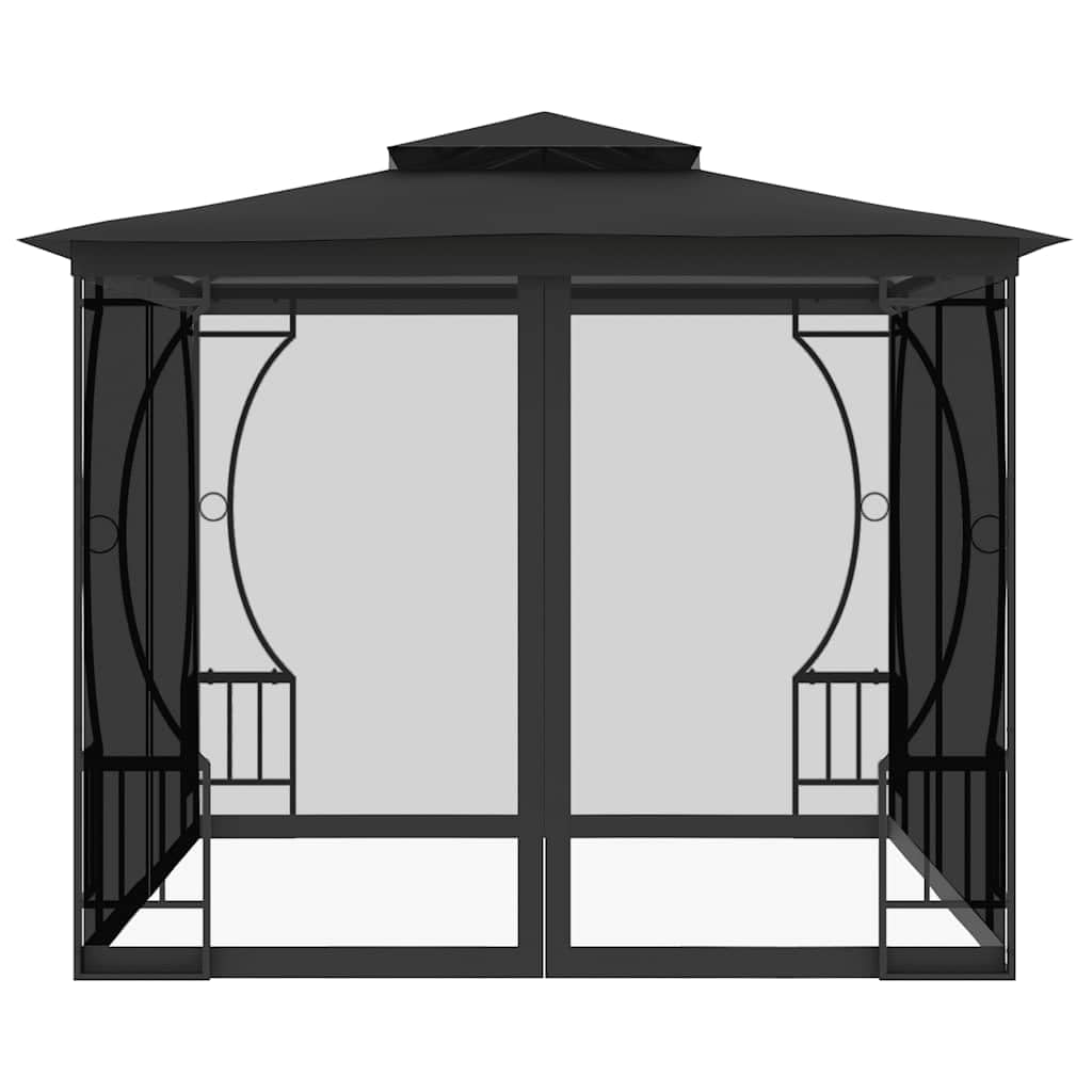 9.8'x9.8'x8.7' Anthracite Gazebo with Nets and Steel Frame V61086