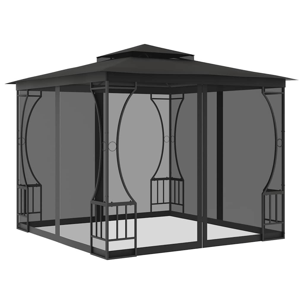 9.8'x9.8'x8.7' Anthracite Gazebo with Nets and Steel Frame V61086