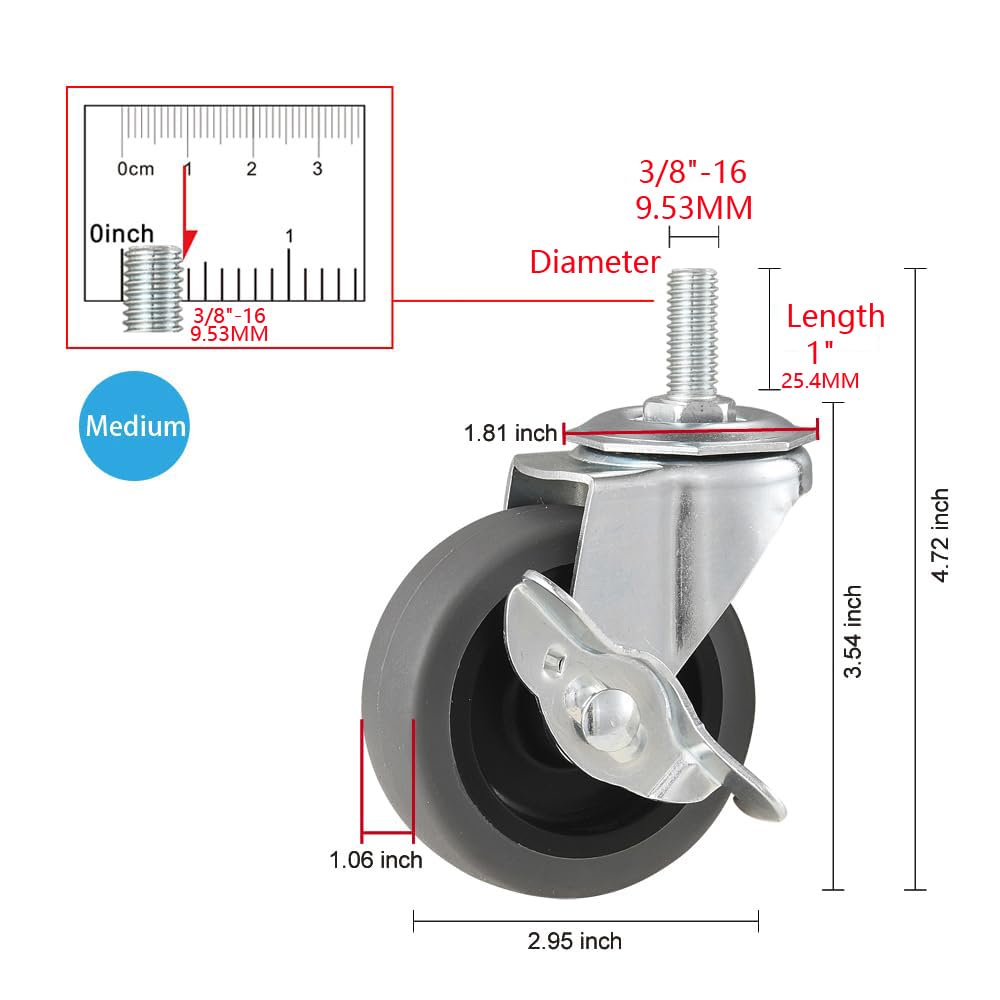 3" Locking Swivel Threaded Stem Casters Set of 4 F2203
