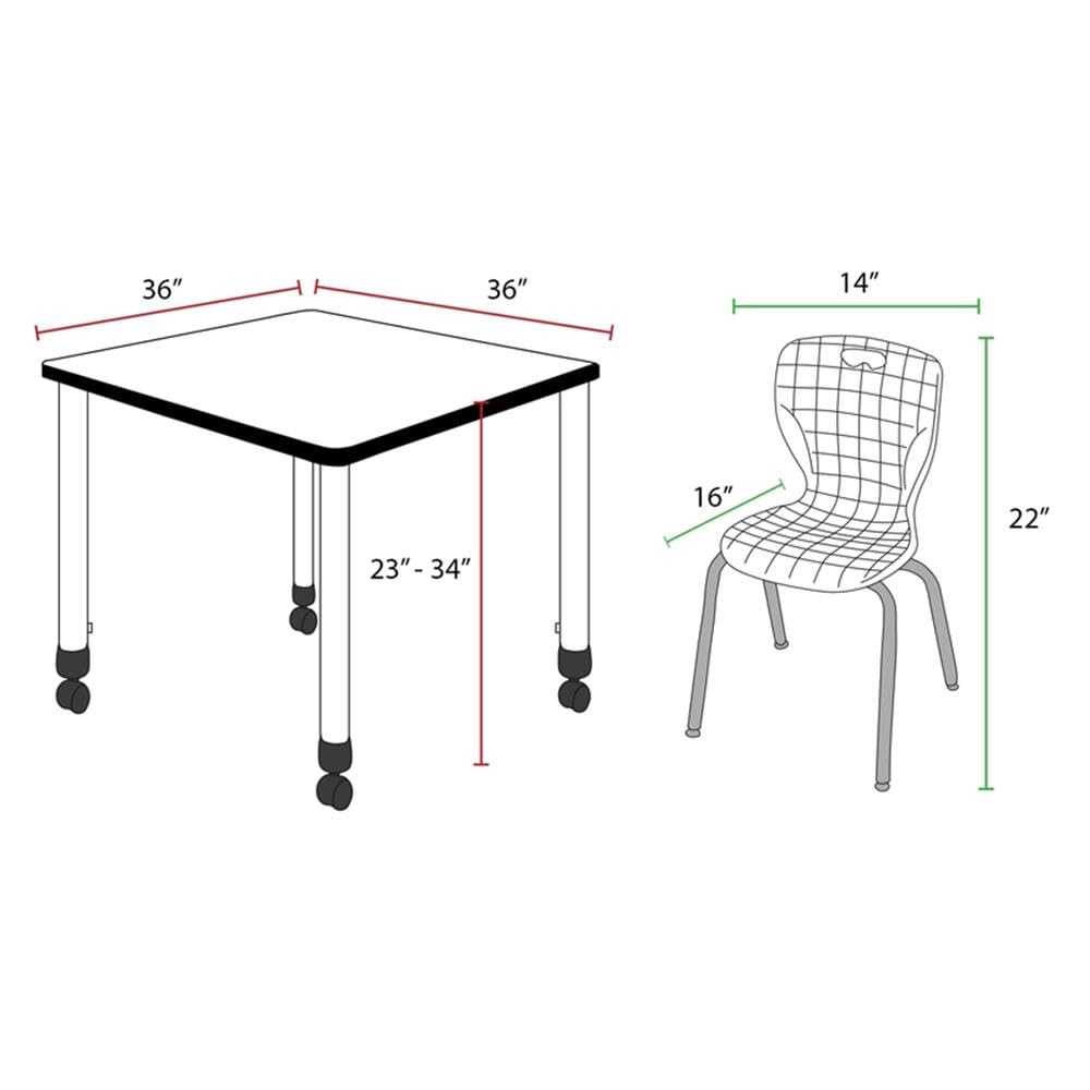 36" Square Mobile Table with 4 Stack Chairs C9375