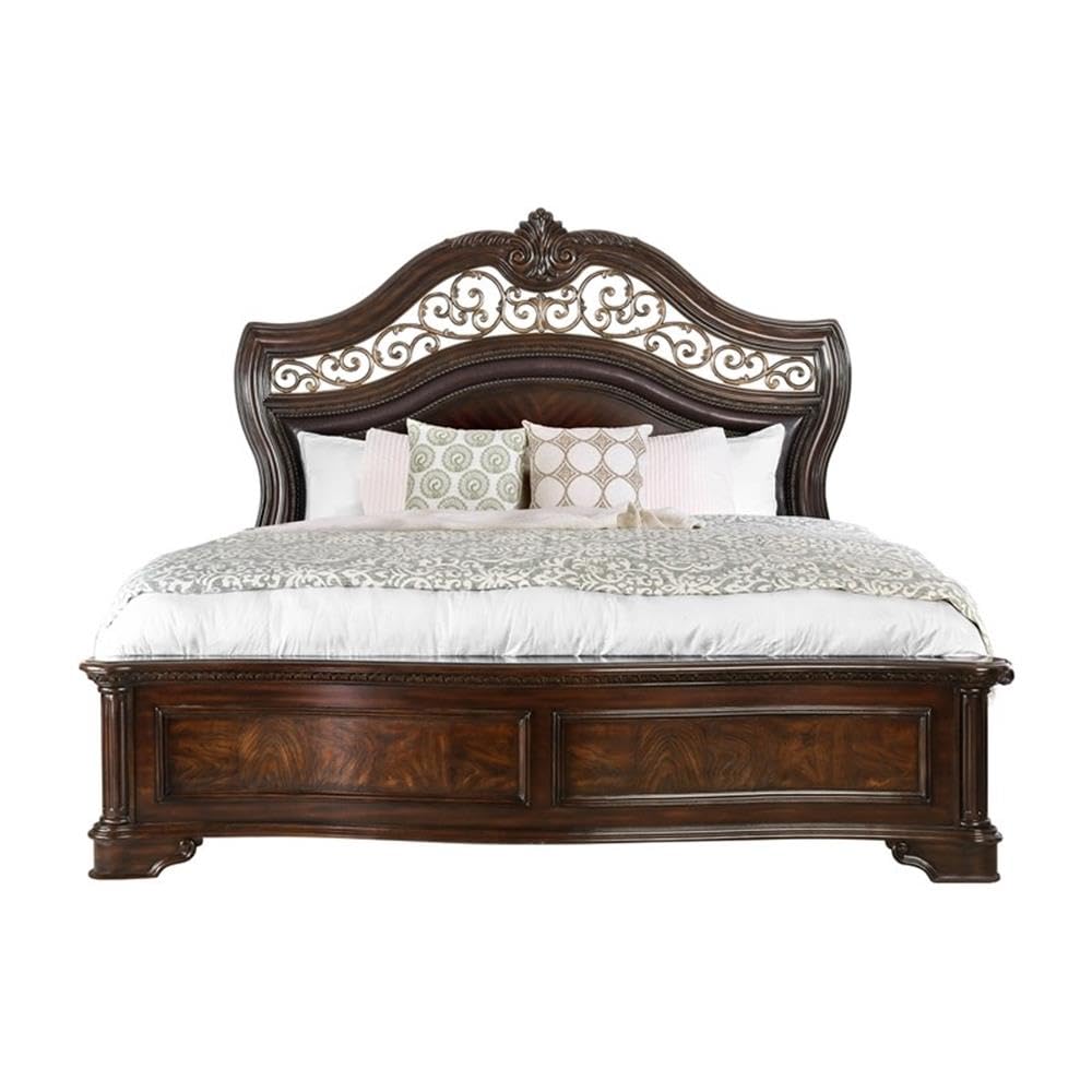 King Wood Panel Bed in Brown Cherry T58407