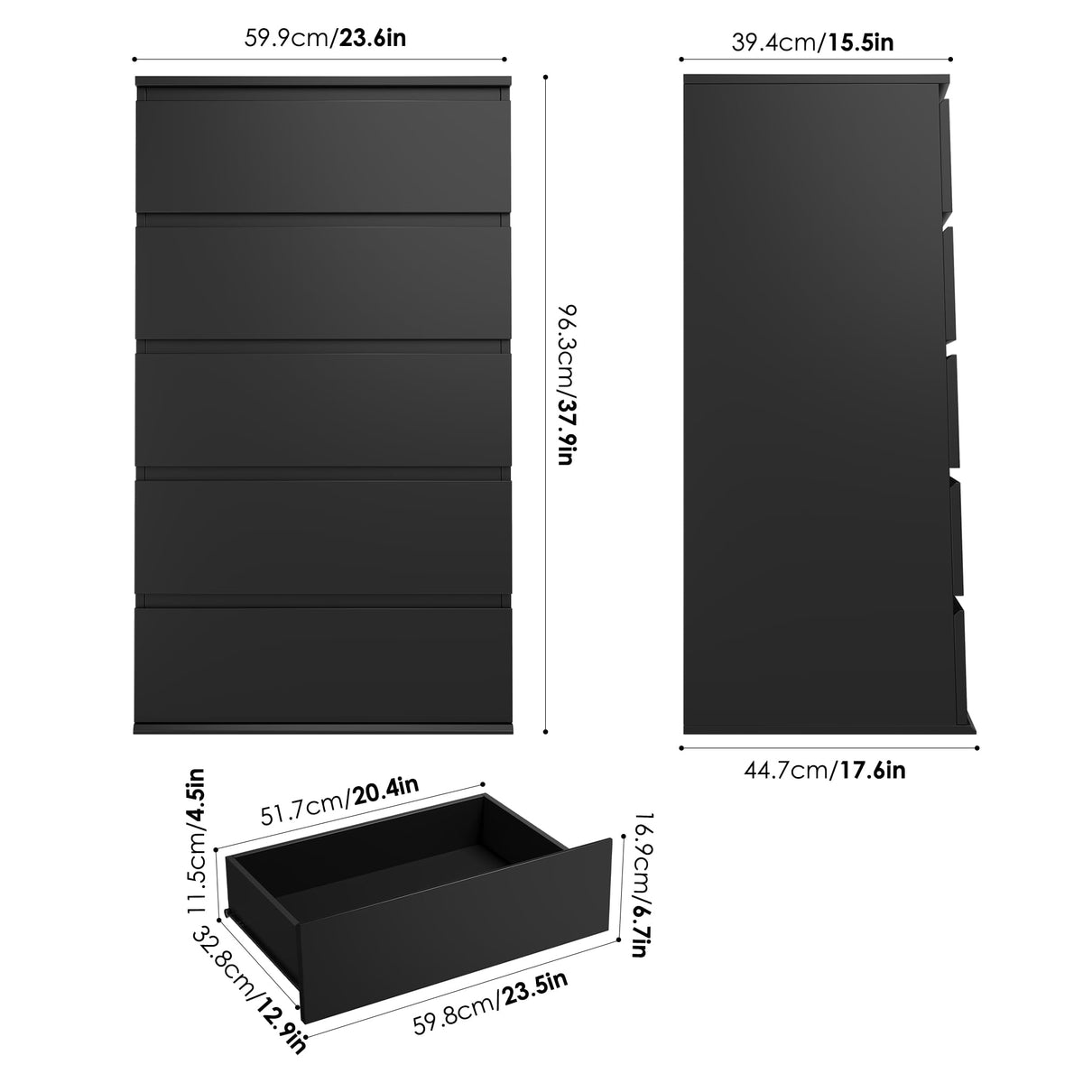 Black 5 Drawer Dresser T258