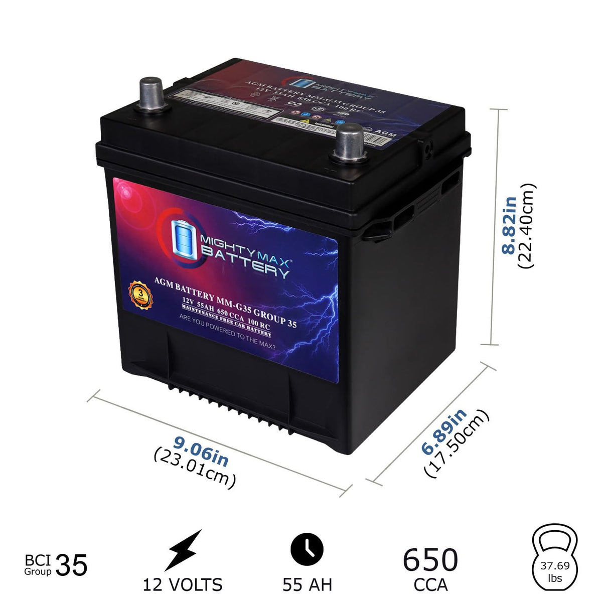 12V 55Ah AGM Replacement Battery V7834