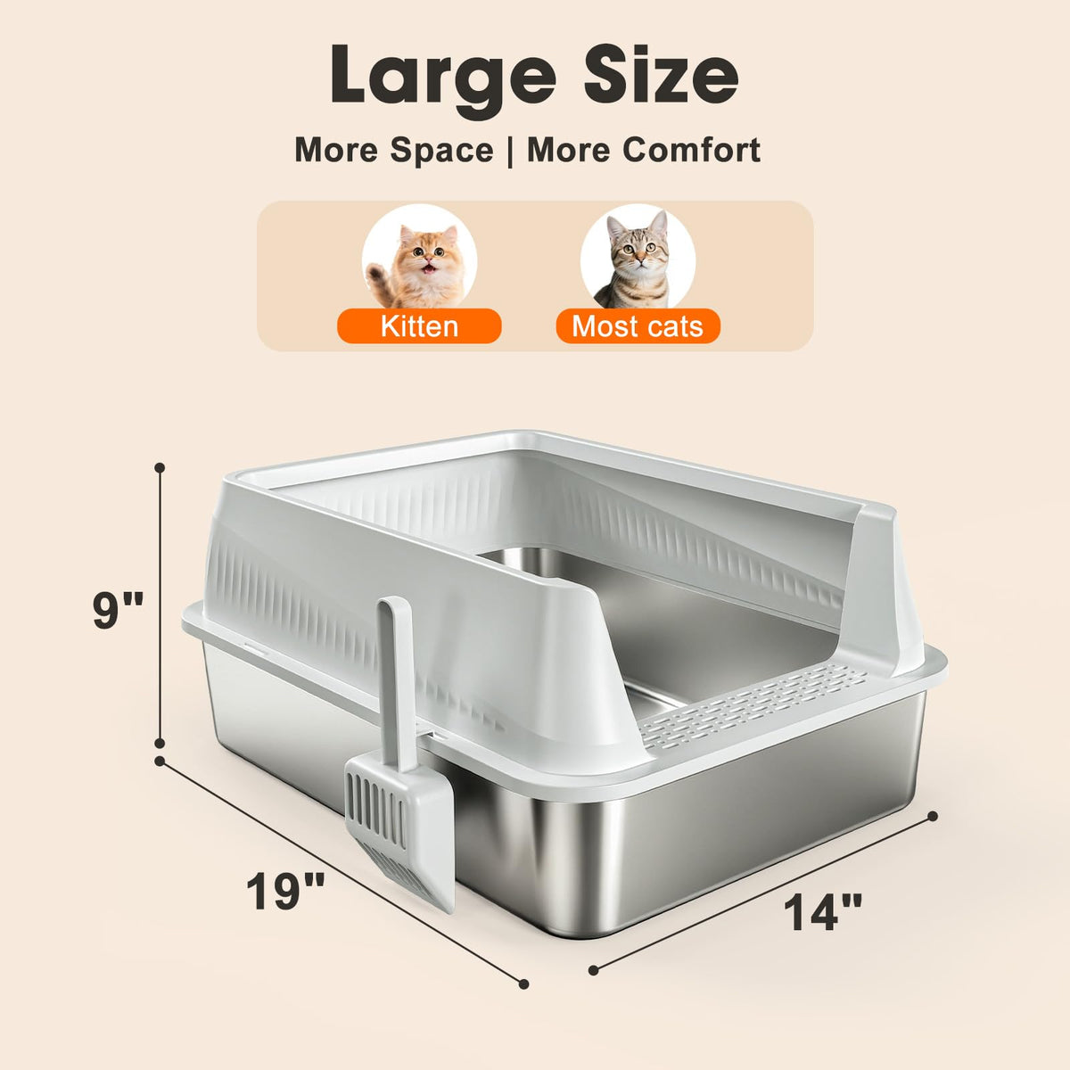 Stainless Steel High Sided Cat Litter Box with Lid W18266