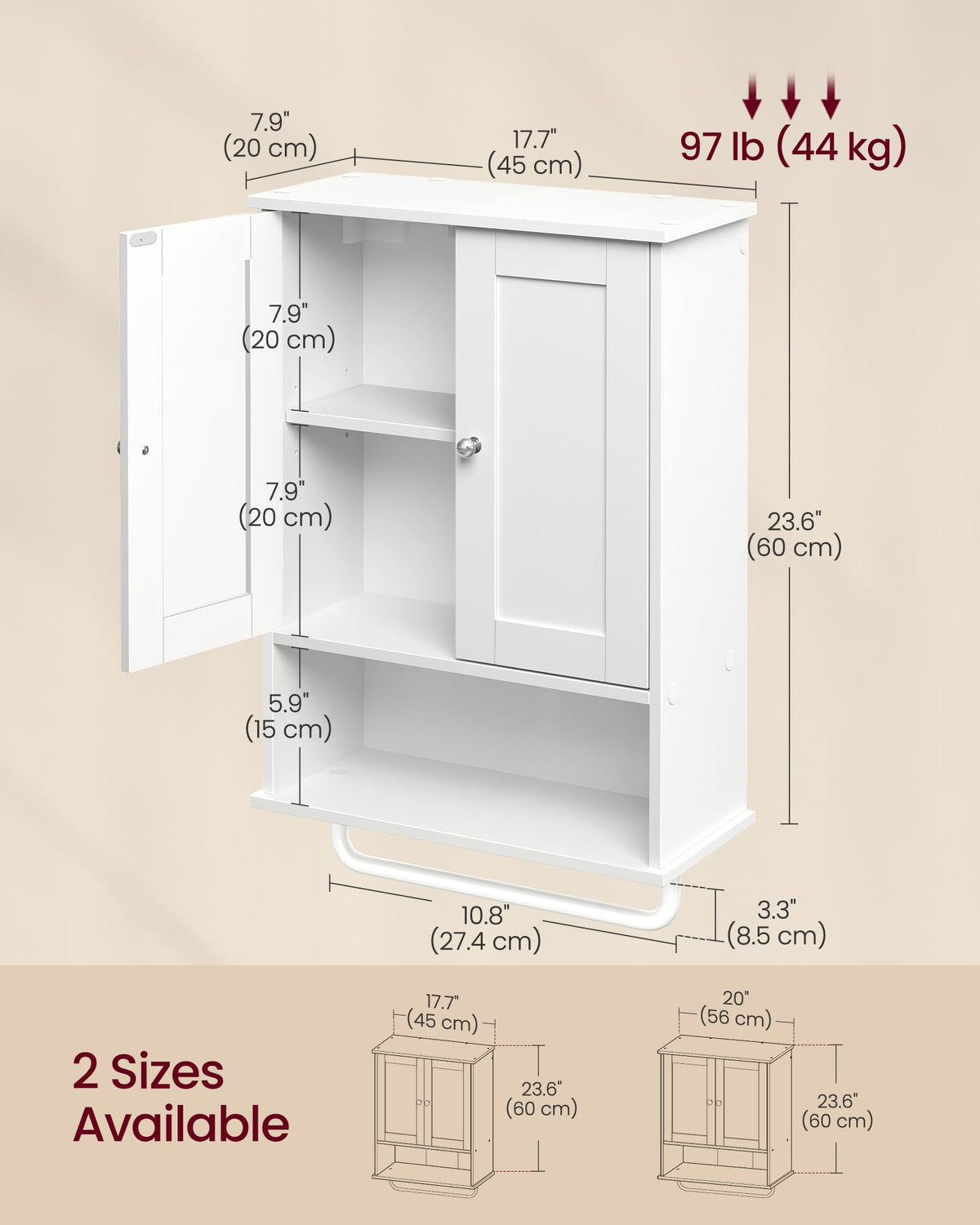 Wall Mounted Cabinet with 2 Doors and Adjustable Shelves L26515