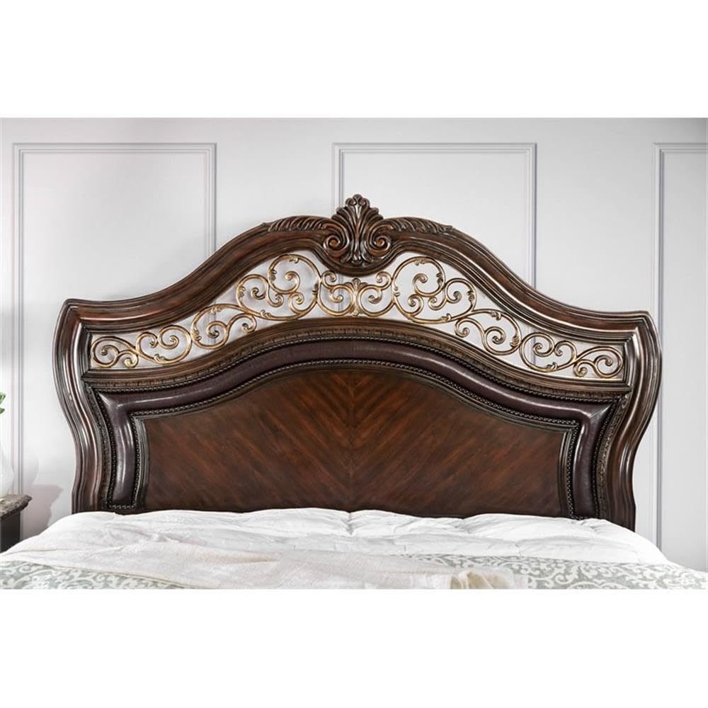 King Wood Panel Bed in Brown Cherry T58407
