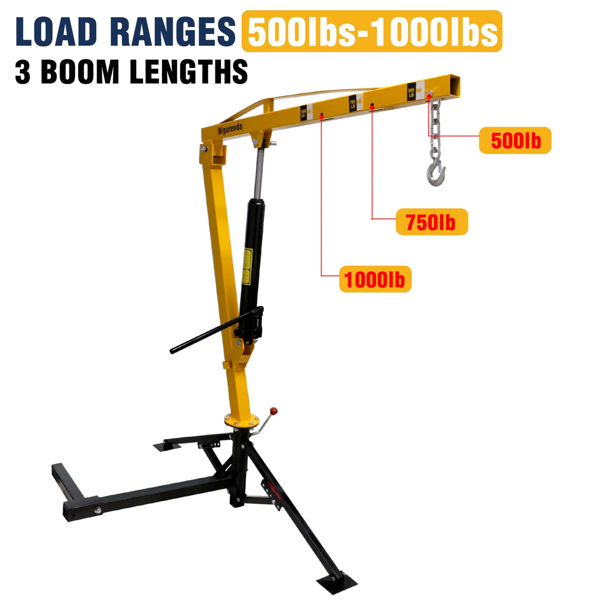 1000lb Capacity Hydraulic 360° Swivel Truck Crane F20973