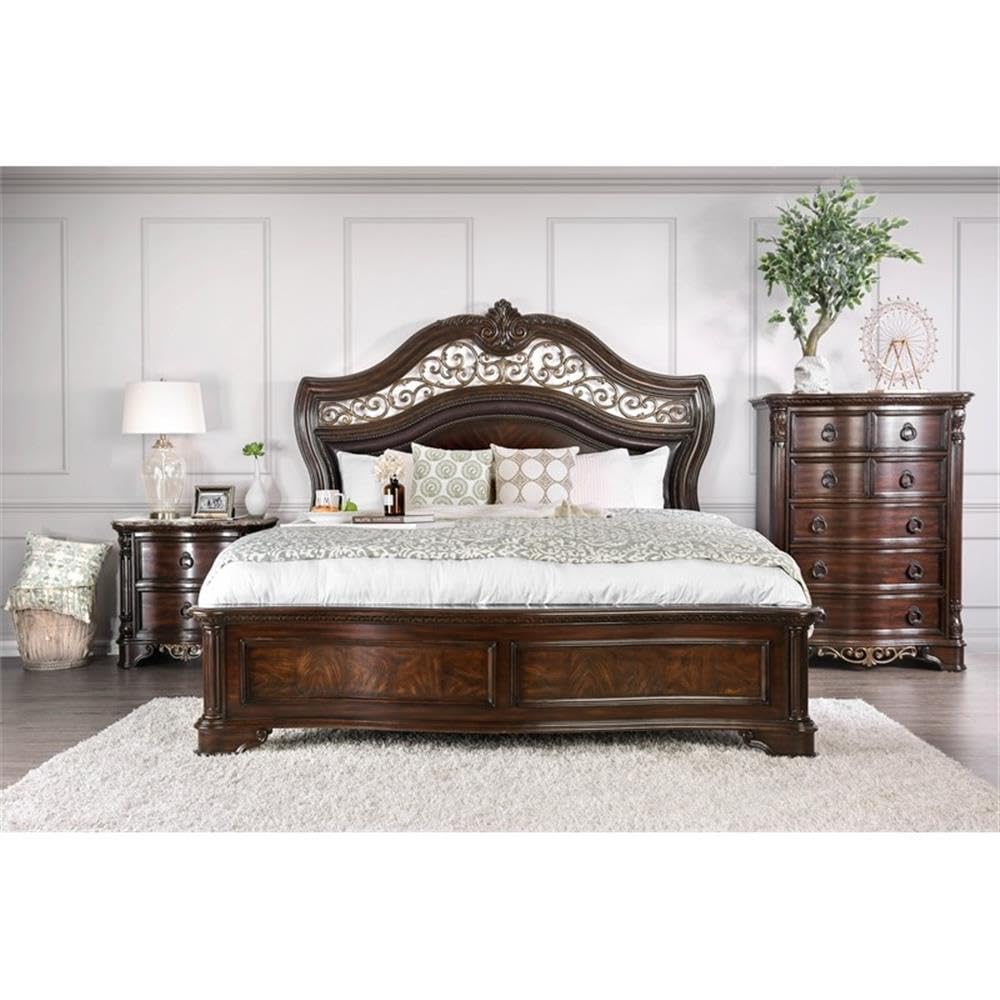 King Wood Panel Bed in Brown Cherry T58407