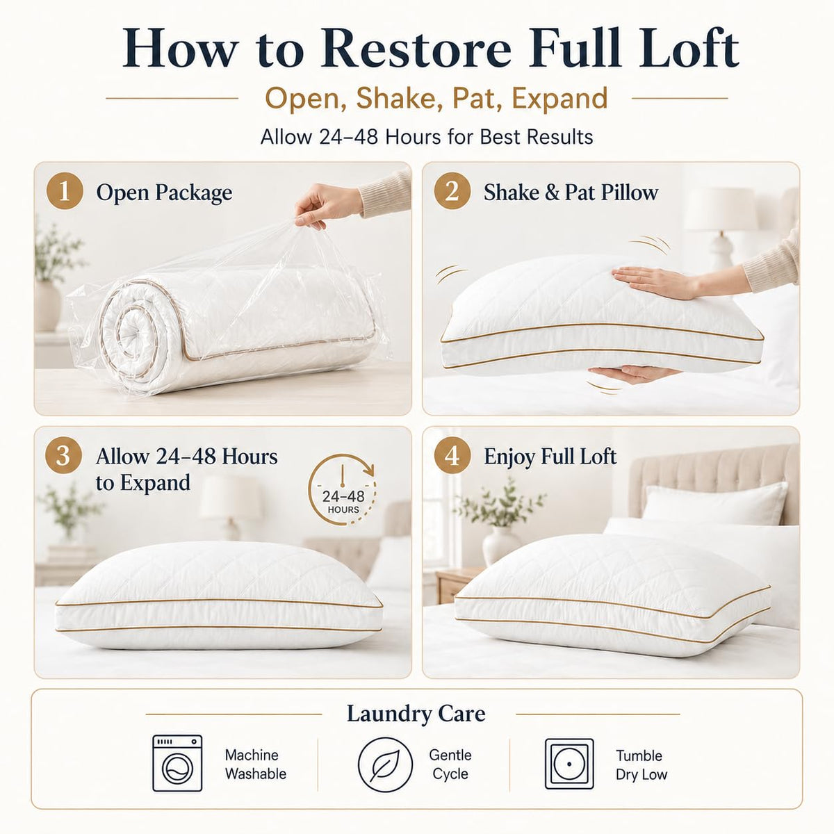 King Size Set of 2 White Cotton Bed Pillows L561