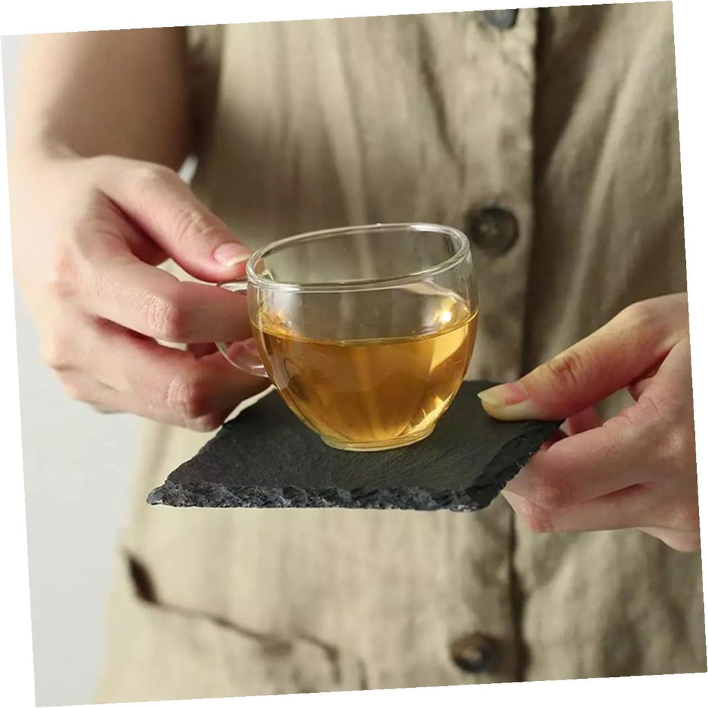 Black 12pcs Natural Stone Cup Coaster Set I620817