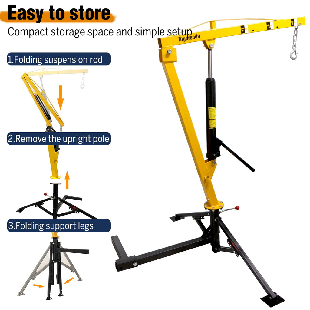 1000lb Capacity Hydraulic 360° Swivel Truck Crane F20973
