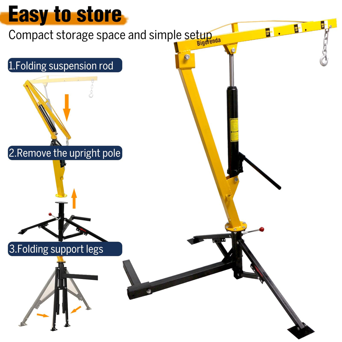 1000lb Capacity Hydraulic 360° Swivel Truck Crane F20973