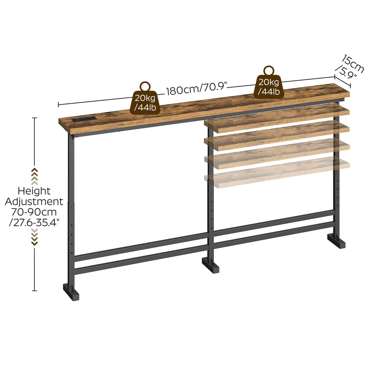 70.9" Console Table with Adjustable Height and Power Outlet L1583