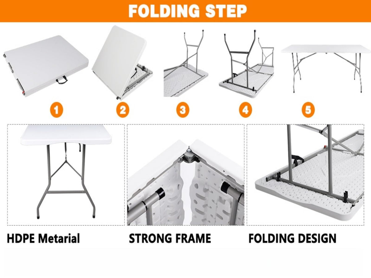 6ft Folding Table with Built in Handle & Steel Legs S394996