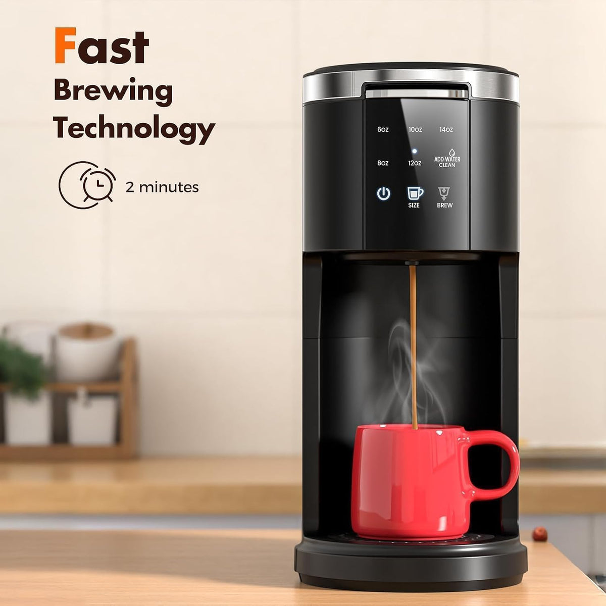Single Serve Coffee Maker, 2 in 1 for K-Cup & Ground Coffee, Black S145