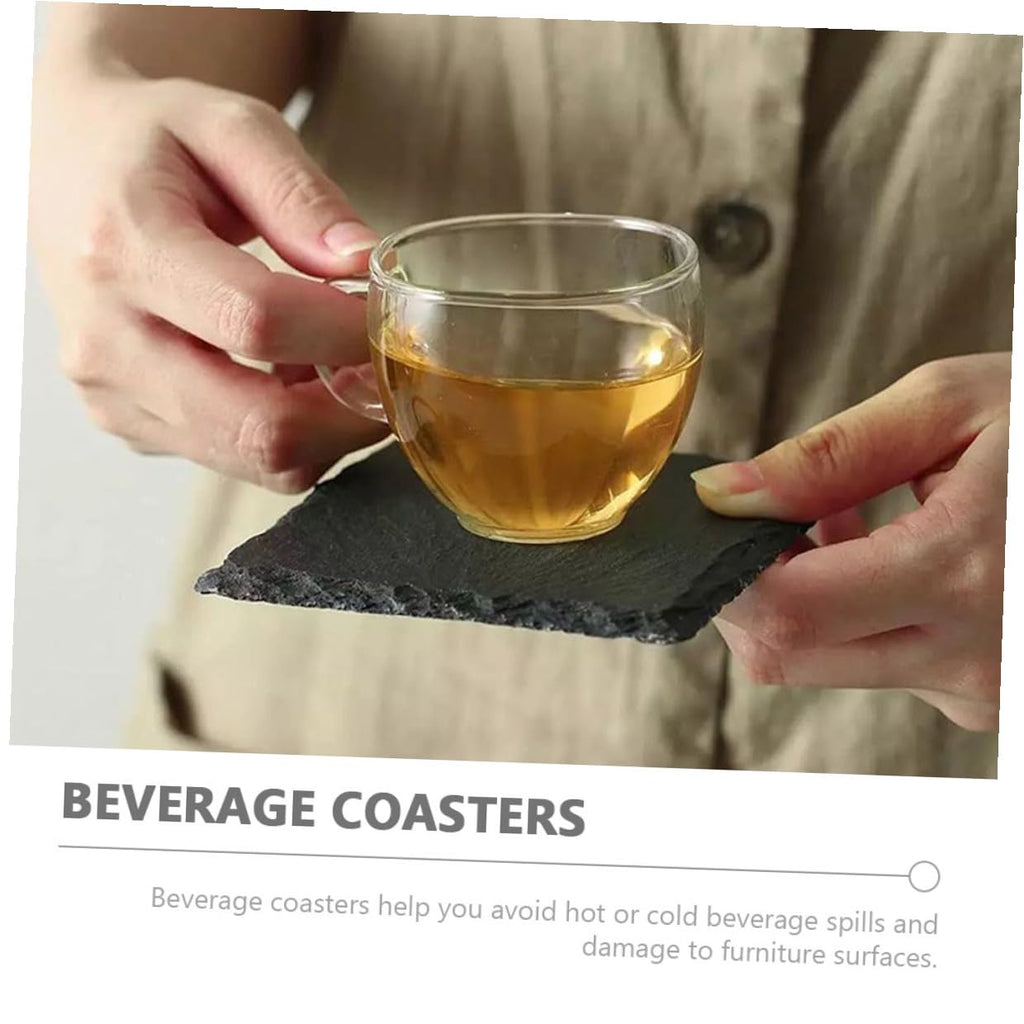 Black 12pcs Natural Stone Cup Coaster Set I620817
