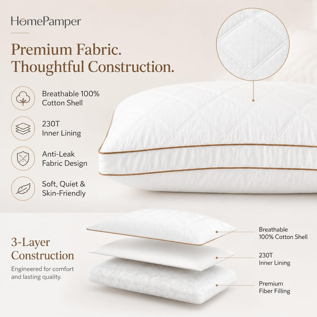 King Size Set of 2 White Cotton Bed Pillows L561