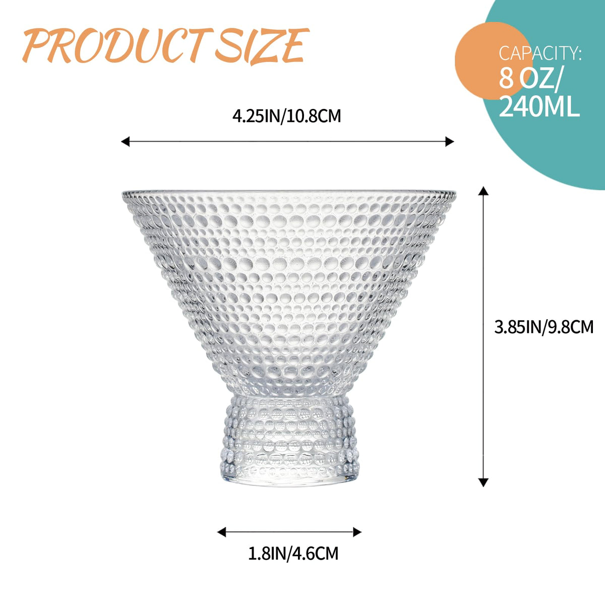 6Pcs 8.5oz Stemless Martini Glasses L5949