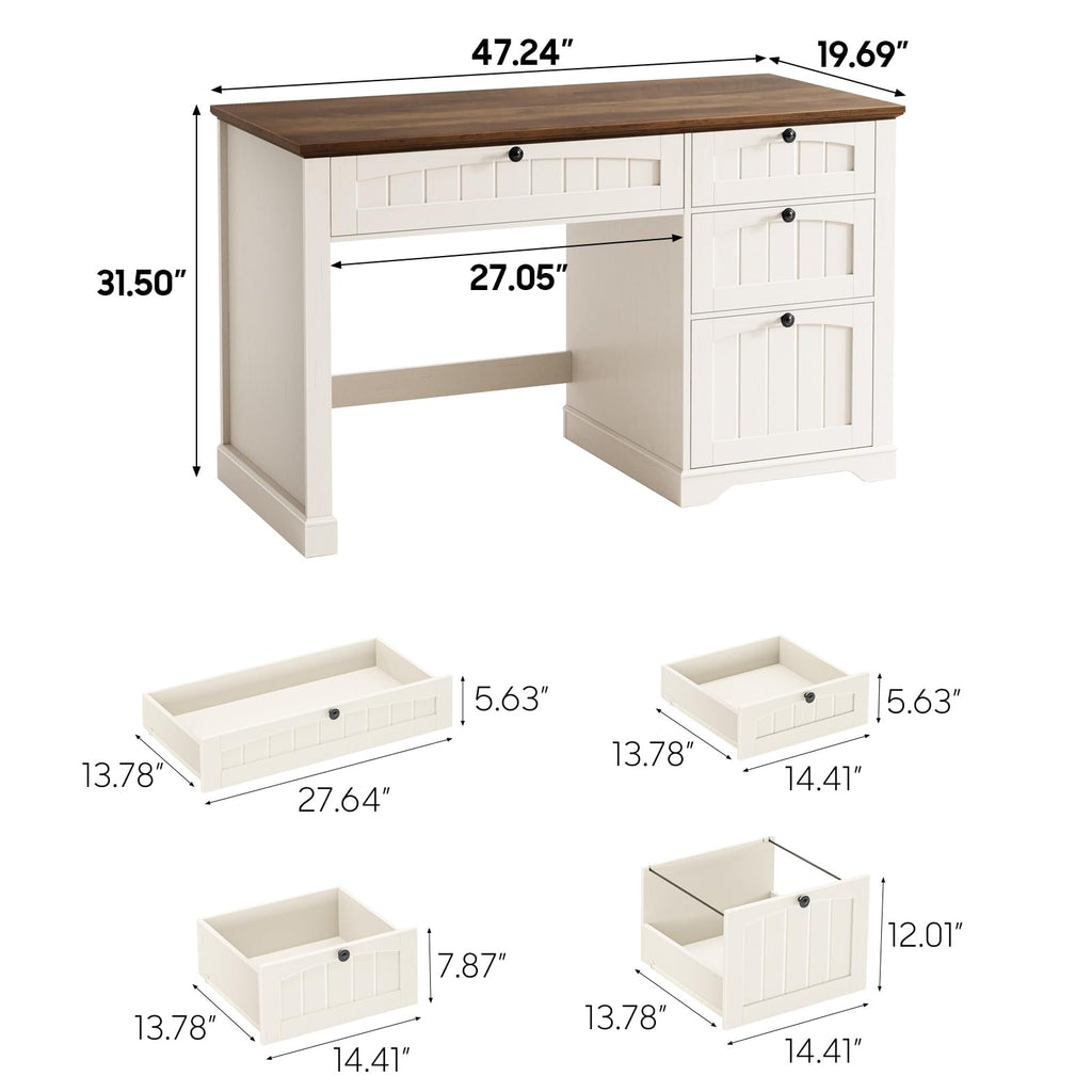 47" White Executive Desk with 4 Drawers L5398