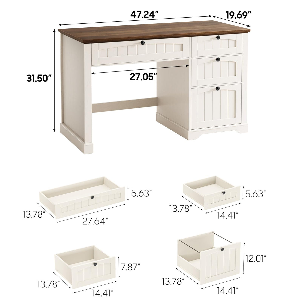47" White Executive Desk with 4 Drawers L5398