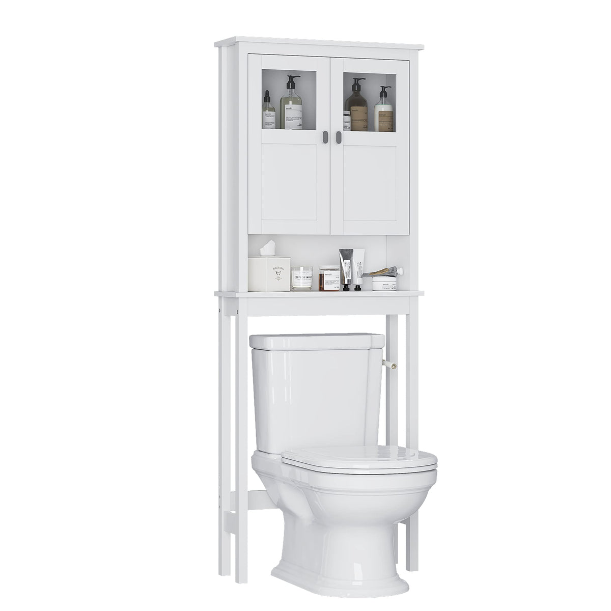 White Over the Toilet Storage Cabinet with Glass Doors W1437