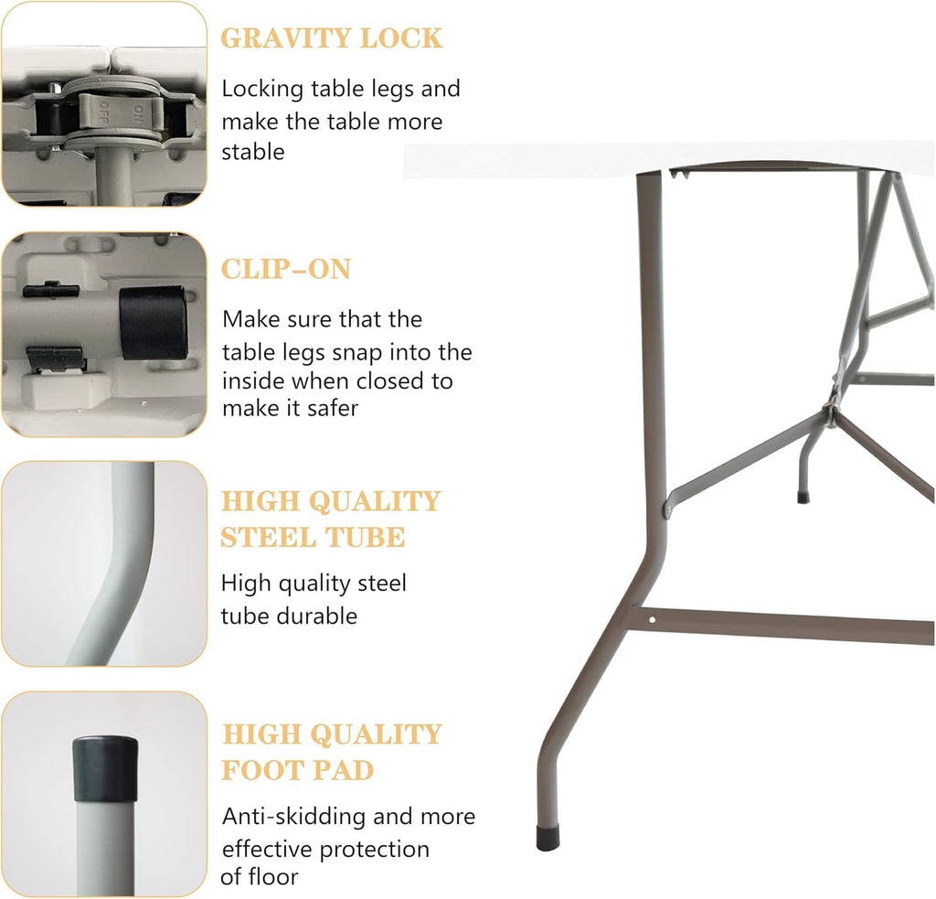 6ft Folding Table with Built in Handle & Steel Legs S394996
