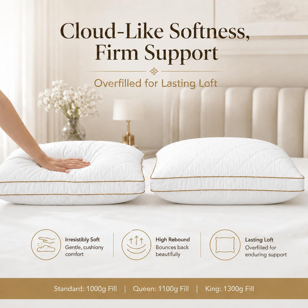 King Size Set of 2 White Cotton Bed Pillows L561