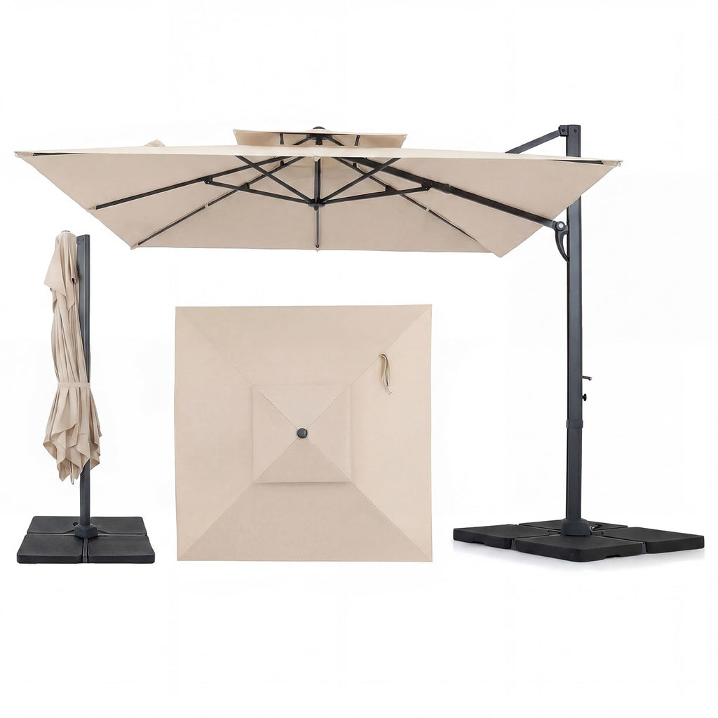 10 FT Square Offset Cantilever Patio Umbrella with 360° Rotation R4210