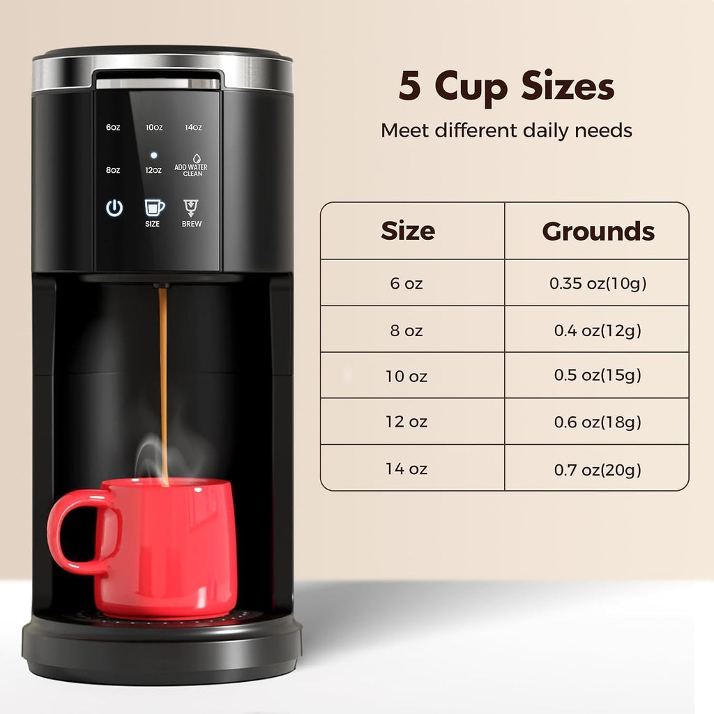 Single Serve Coffee Maker, 2 in 1 for K-Cup & Ground Coffee, Black S145