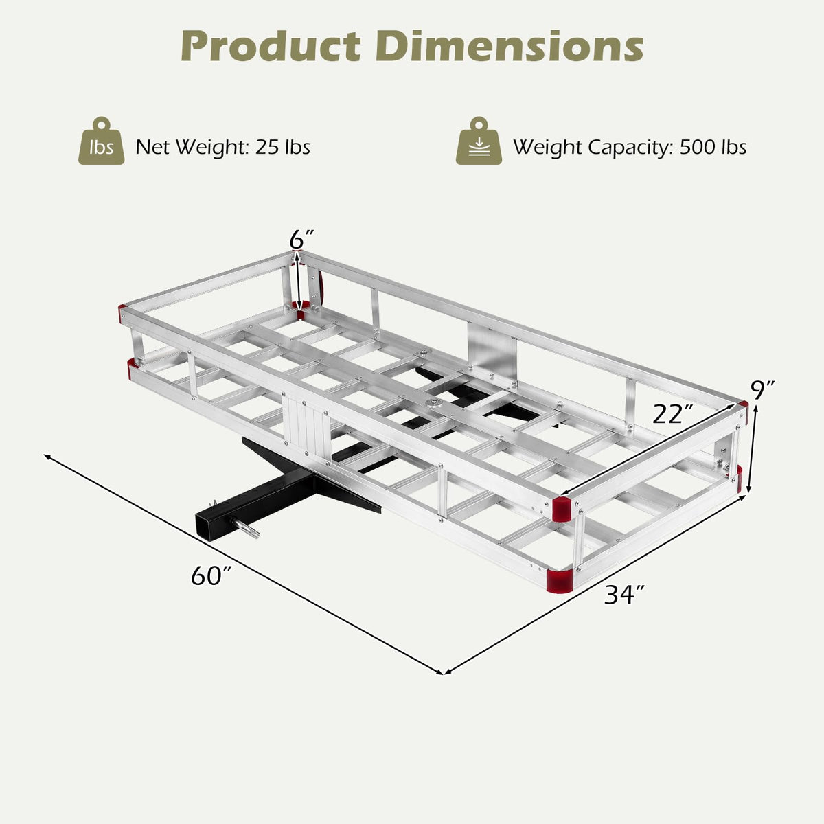 Aluminum Hitch Mount Cargo Carrier with 500LBS Capacity Z168005