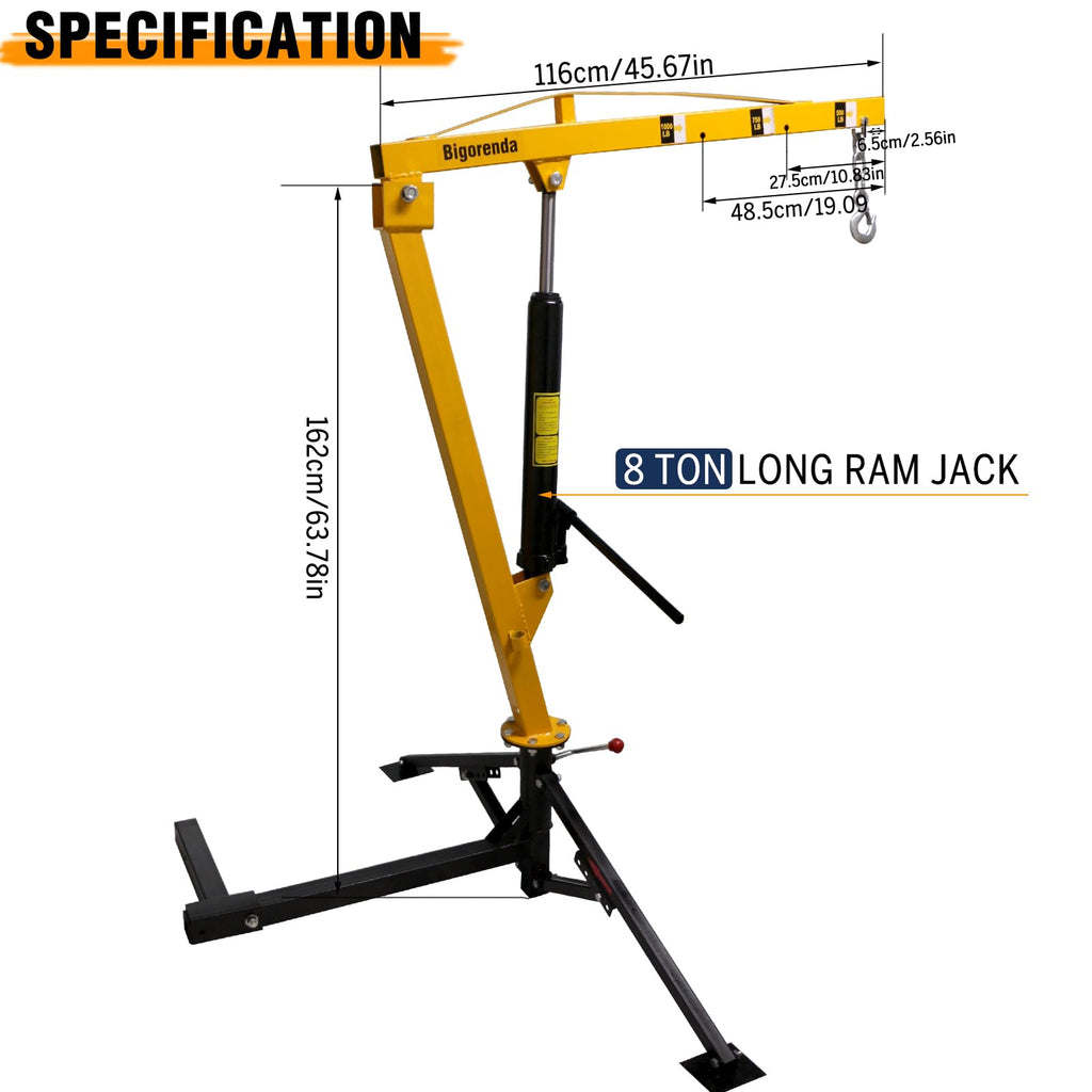 1000lb Capacity Hydraulic 360° Swivel Truck Crane F20973