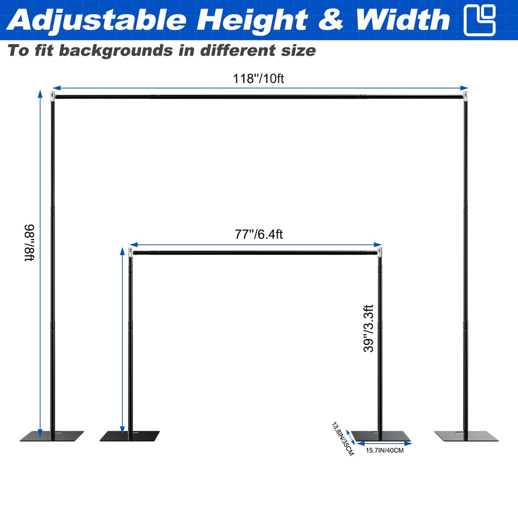8ftx10ft Adjustable Heavy Duty Black Pipe and Drape Backdrop Stand J5258