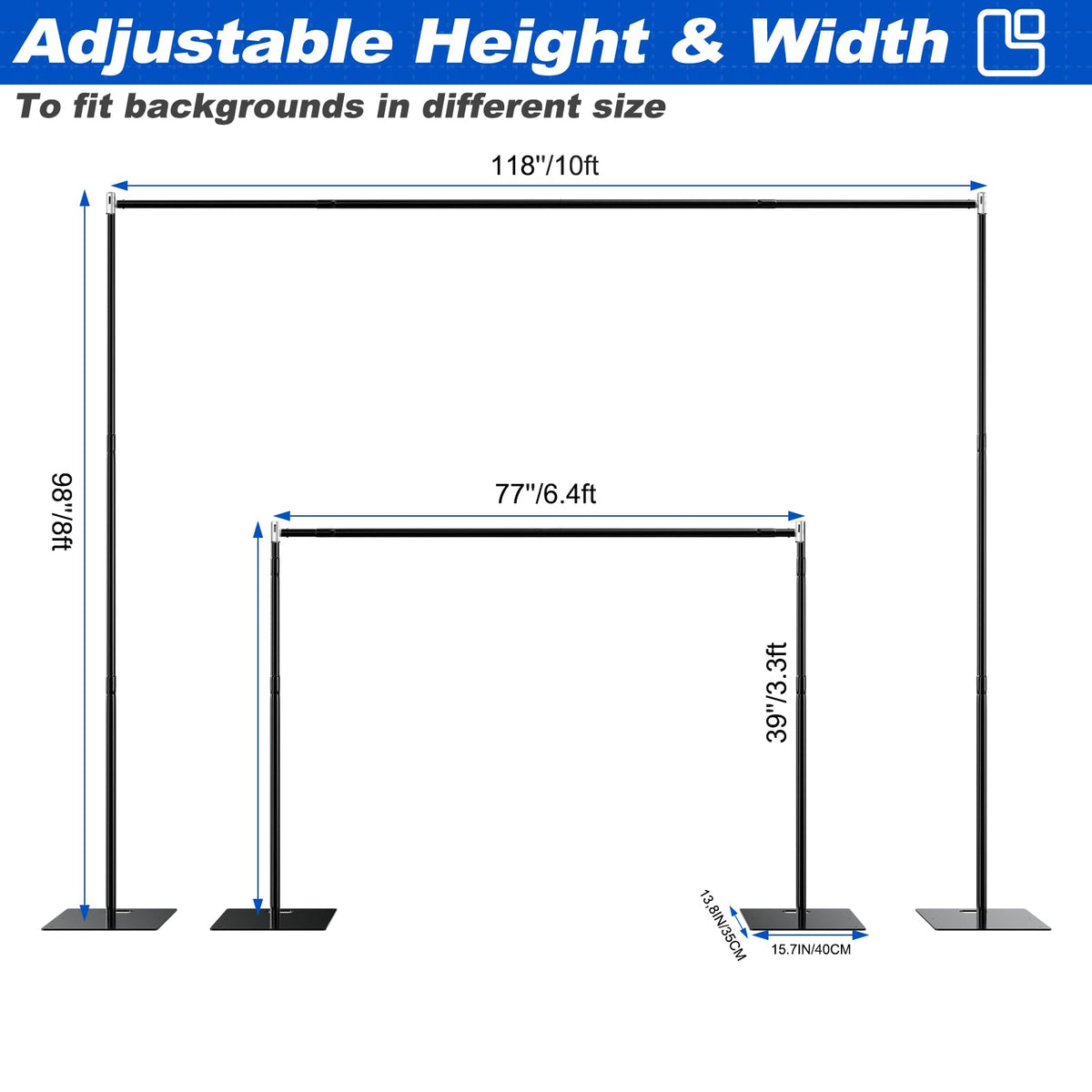 8ftx10ft Adjustable Heavy Duty Black Pipe and Drape Backdrop Stand J5258
