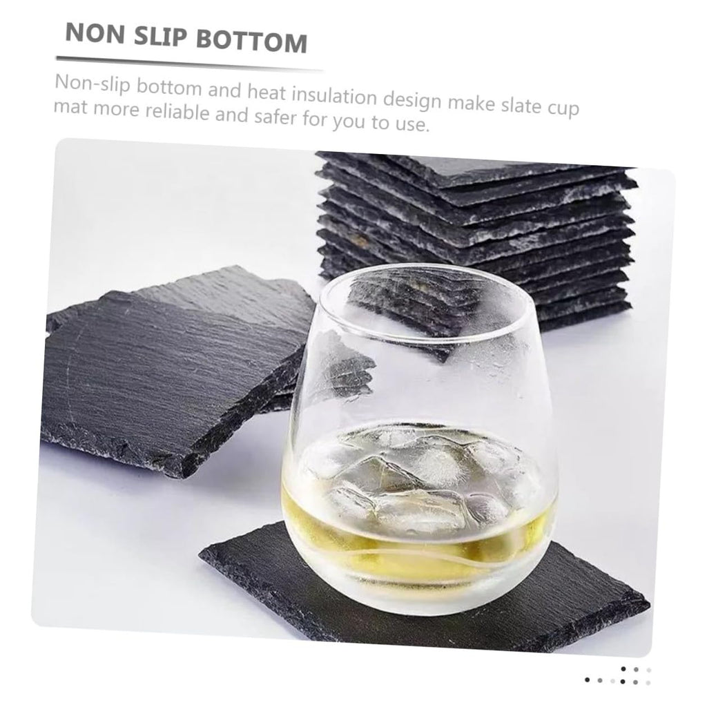 Black 12pcs Natural Stone Cup Coaster Set I620817