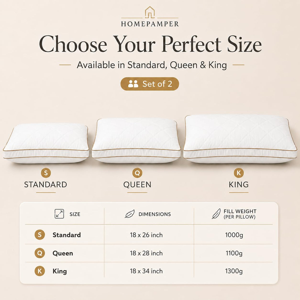 King Size Set of 2 White Cotton Bed Pillows L561