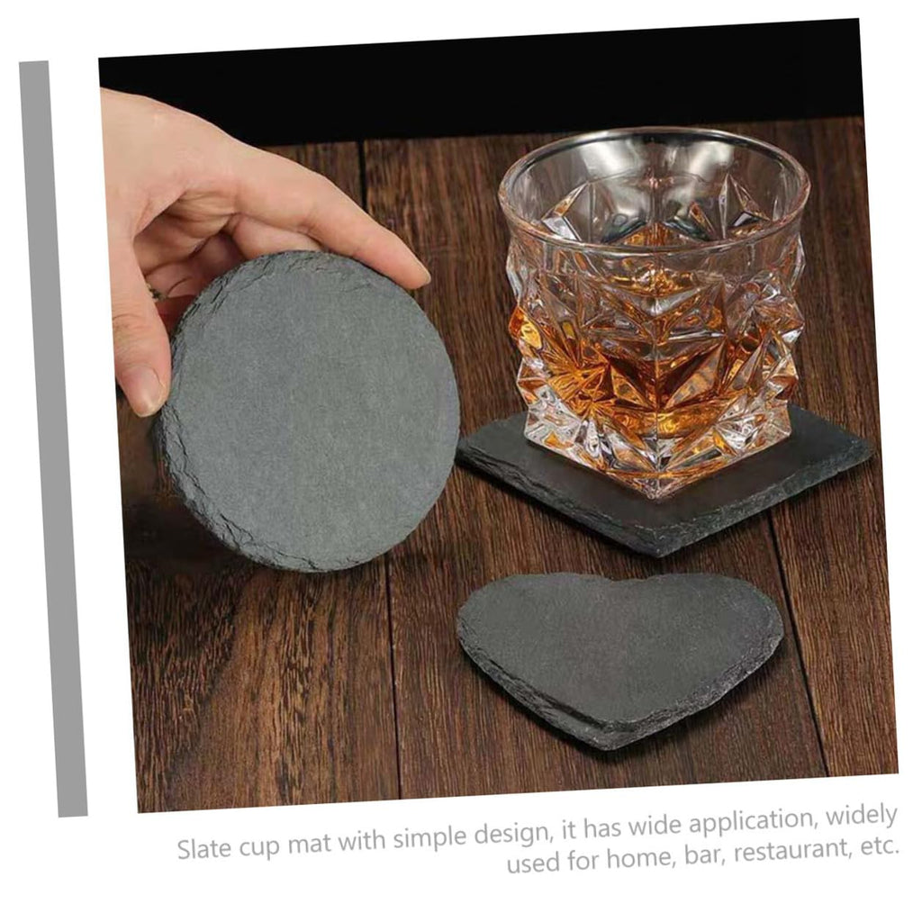 Black 12pcs Natural Stone Cup Coaster Set I620817