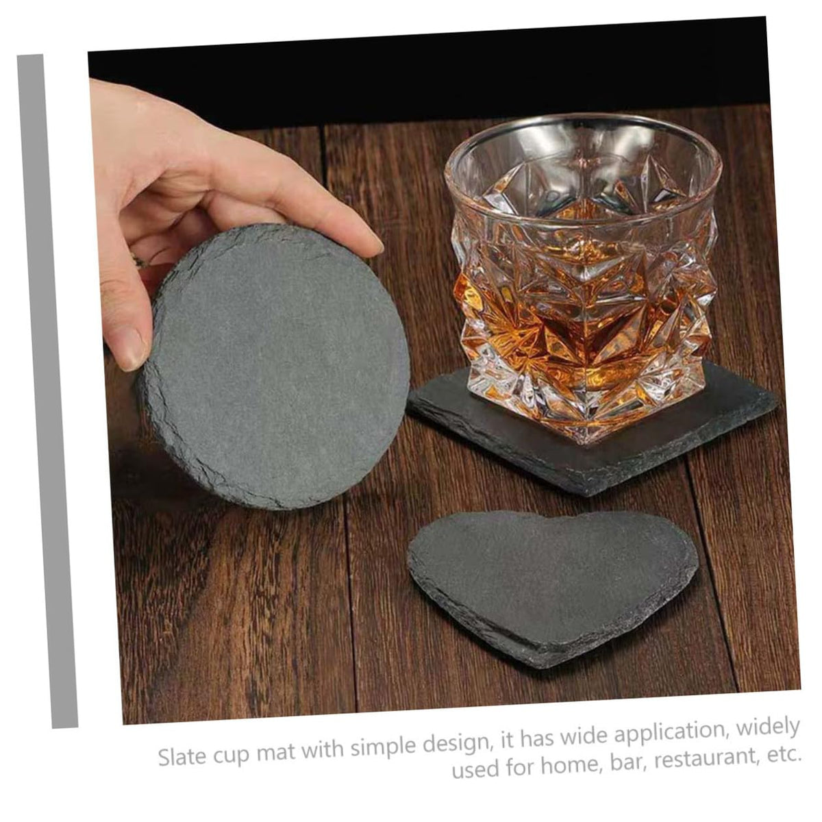 Black 12pcs Natural Stone Cup Coaster Set I620817