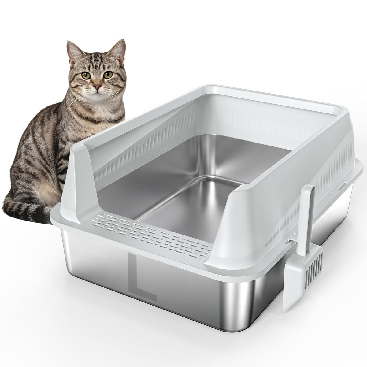 Stainless Steel High Sided Cat Litter Box with Lid W18266