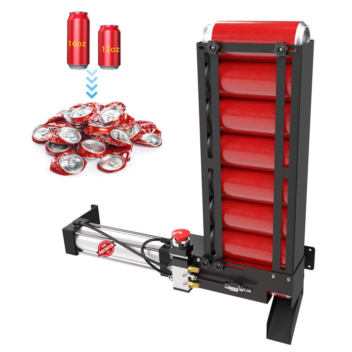 Pneumatic Can Crusher with Hopper, Wall Mounted 12oz-16oz L7625